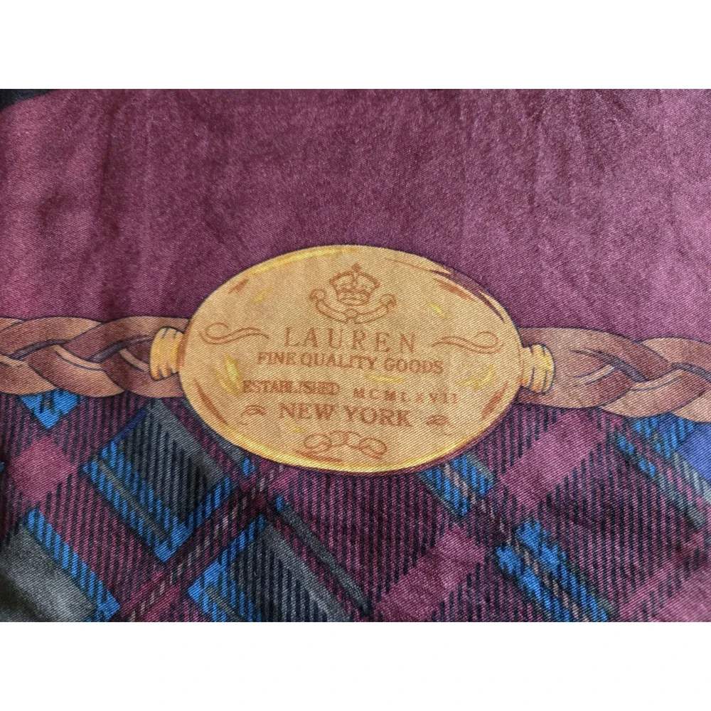Lauren Ralph Lauren Silk Scarf Burgundy Equestrian Saddle Riding 34x34 Large Sqr